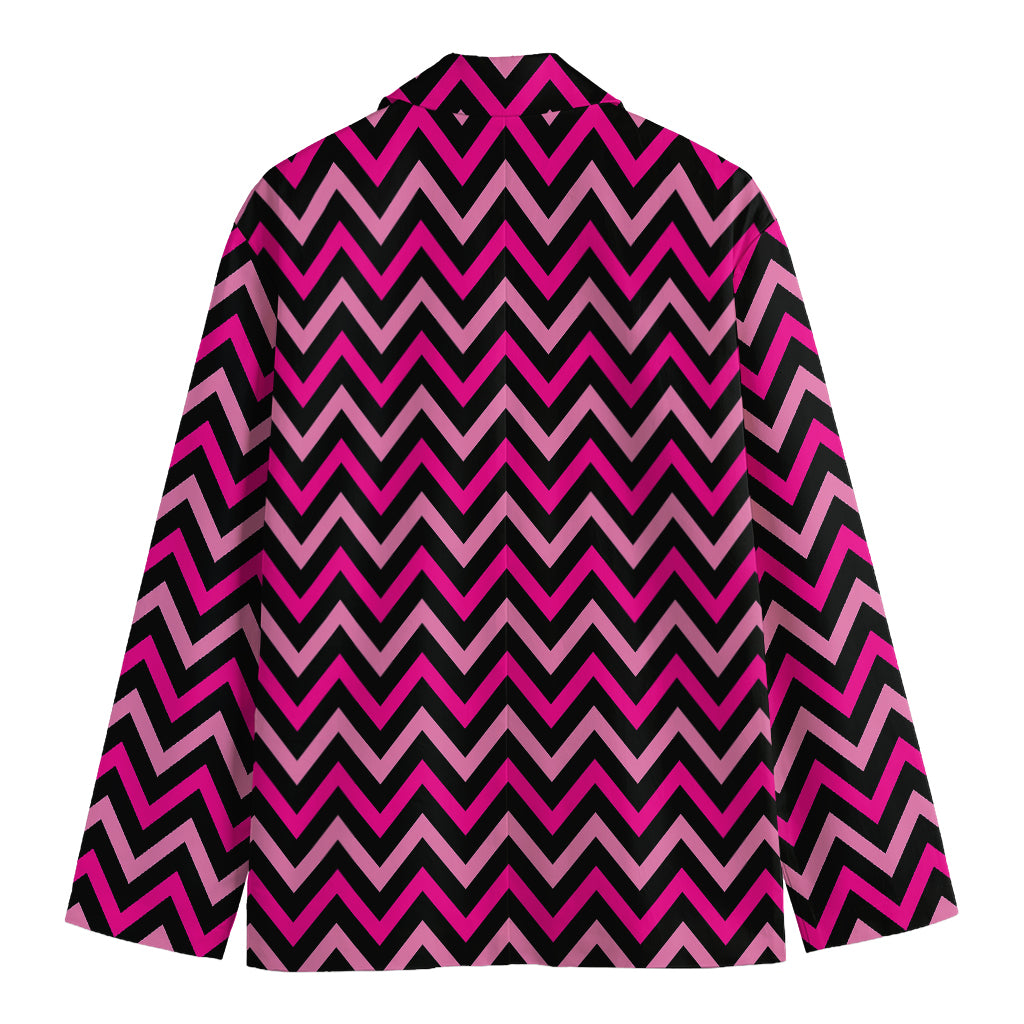 Hot Pink And Black Chevron Pattern Print Men's Cotton Blazer