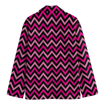 Hot Pink And Black Chevron Pattern Print Men's Cotton Blazer