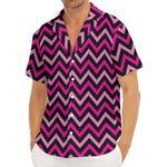 Hot Pink And Black Chevron Pattern Print Men's Deep V-Neck Shirt