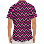 Hot Pink And Black Chevron Pattern Print Men's Deep V-Neck Shirt