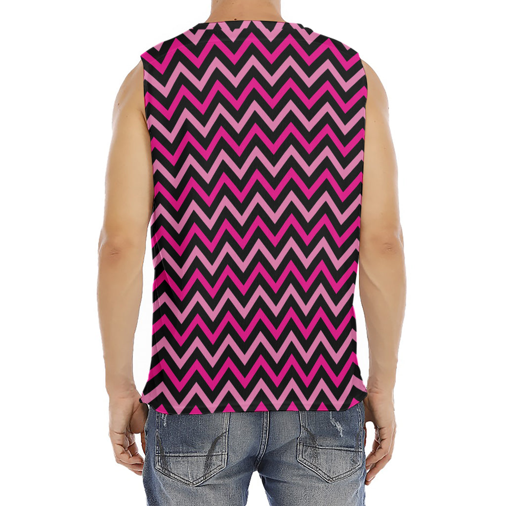 Hot Pink And Black Chevron Pattern Print Men's Fitness Tank Top