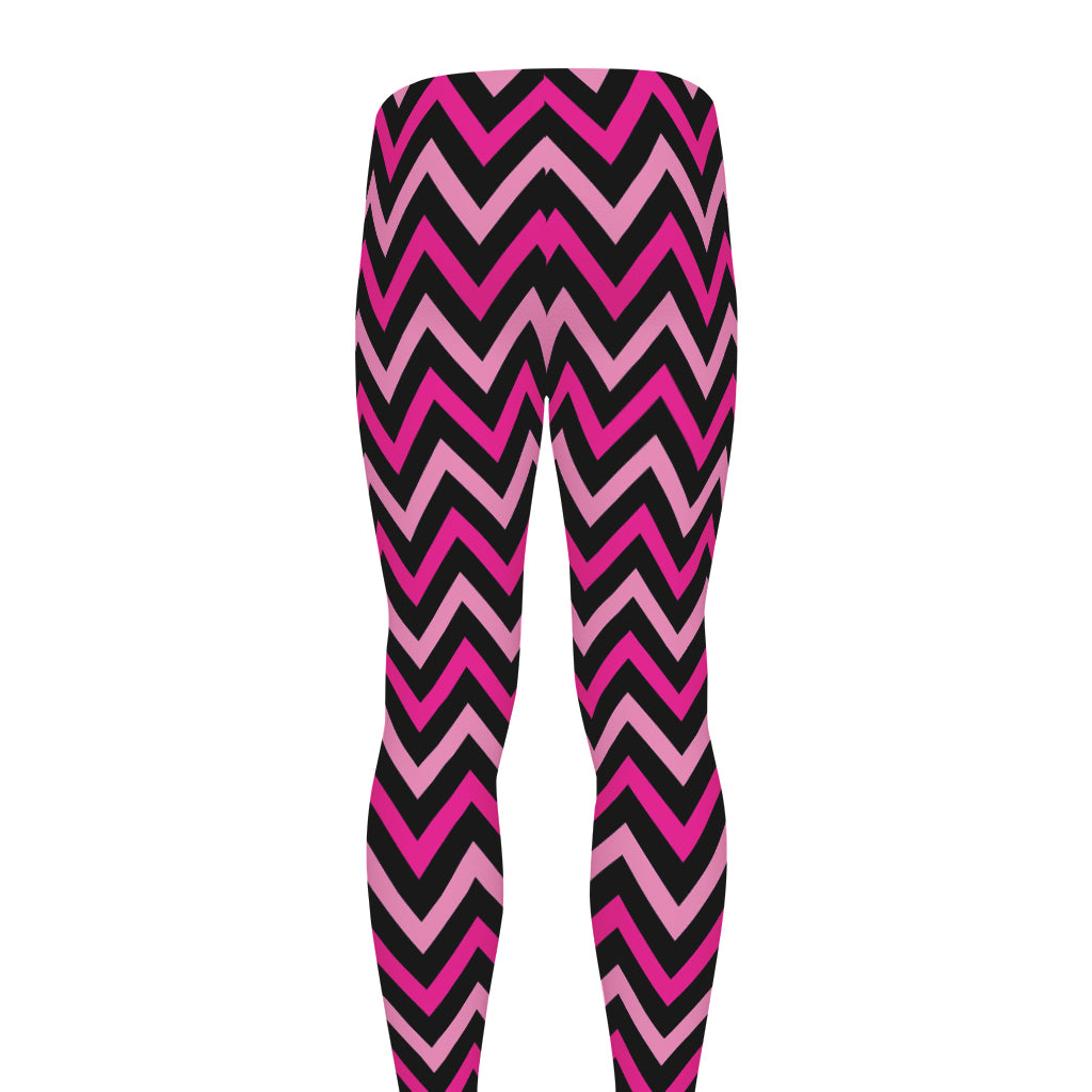 Hot Pink And Black Chevron Pattern Print Men's leggings
