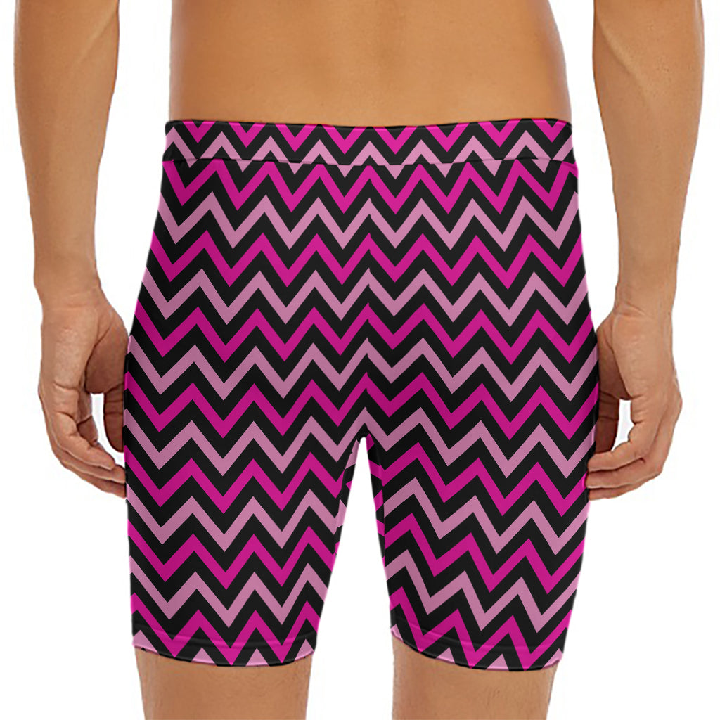 Hot Pink And Black Chevron Pattern Print Men's Long Boxer Briefs