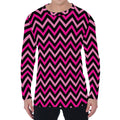 Hot Pink And Black Chevron Pattern Print Men's Long Sleeve T-Shirt