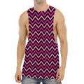 Hot Pink And Black Chevron Pattern Print Men's Muscle Tank Top