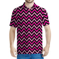 Hot Pink And Black Chevron Pattern Print Men's Polo Shirt