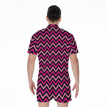 Hot Pink And Black Chevron Pattern Print Men's Rompers