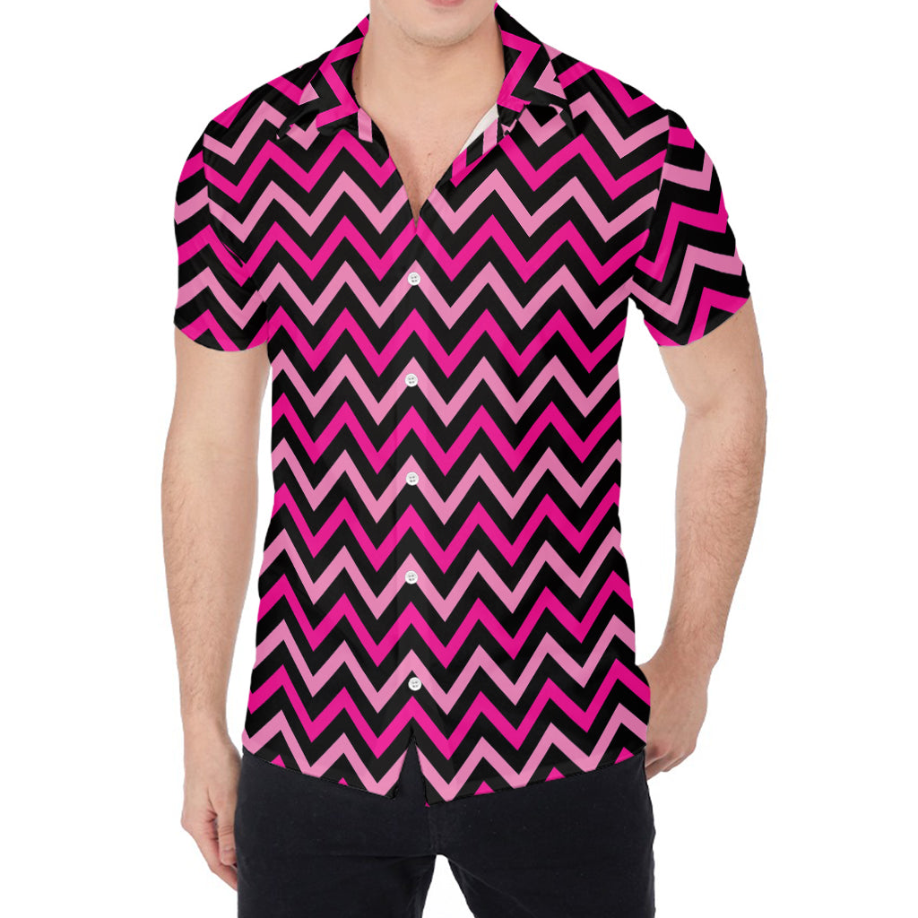 Hot Pink And Black Chevron Pattern Print Men's Shirt