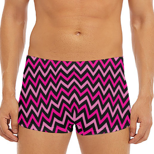Hot Pink And Black Chevron Pattern Print Men's Short Boxer Briefs