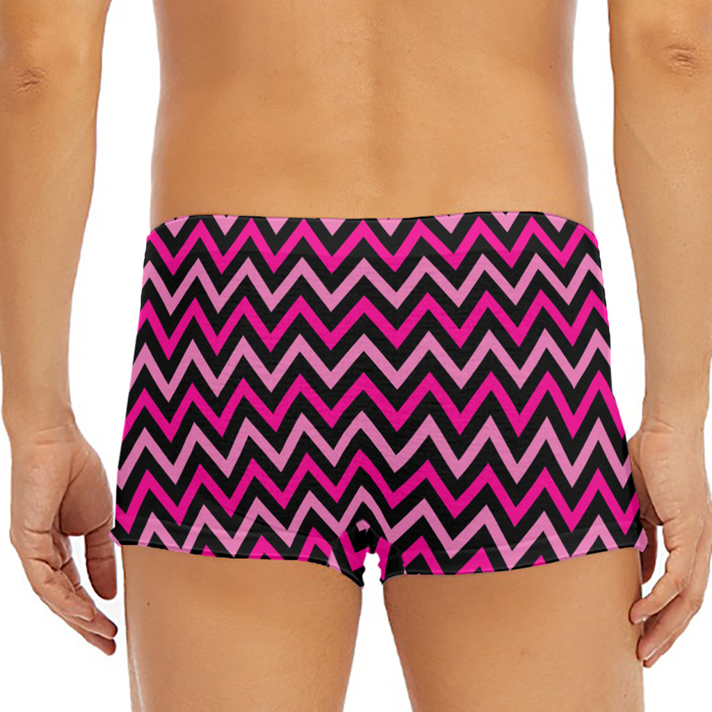 Hot Pink And Black Chevron Pattern Print Men's Short Boxer Briefs