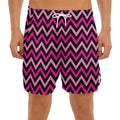 Hot Pink And Black Chevron Pattern Print Men's Split Running Shorts