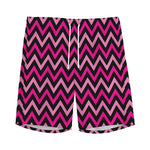 Hot Pink And Black Chevron Pattern Print Men's Sports Shorts