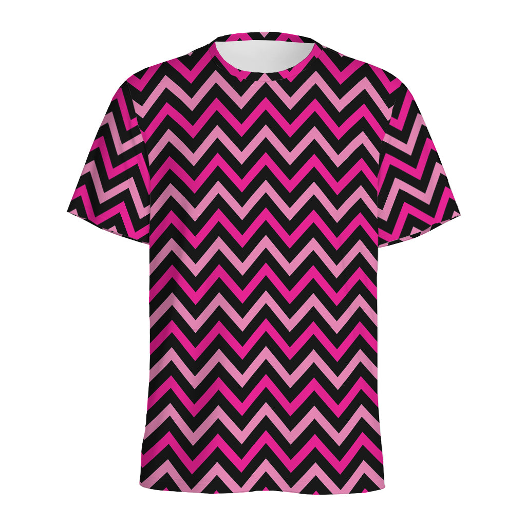 Hot Pink And Black Chevron Pattern Print Men's Sports T-Shirt