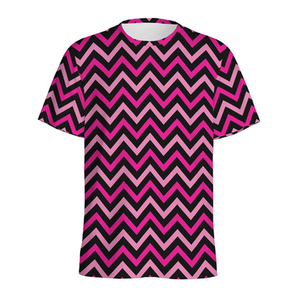 Hot Pink And Black Chevron Pattern Print Men's Sports T-Shirt