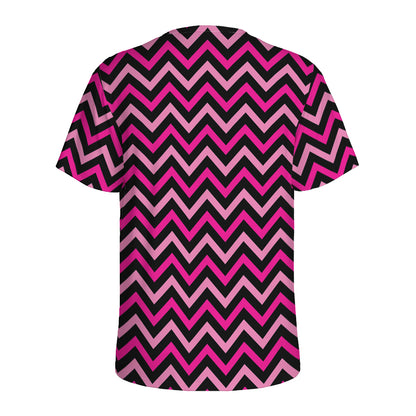Hot Pink And Black Chevron Pattern Print Men's Sports T-Shirt