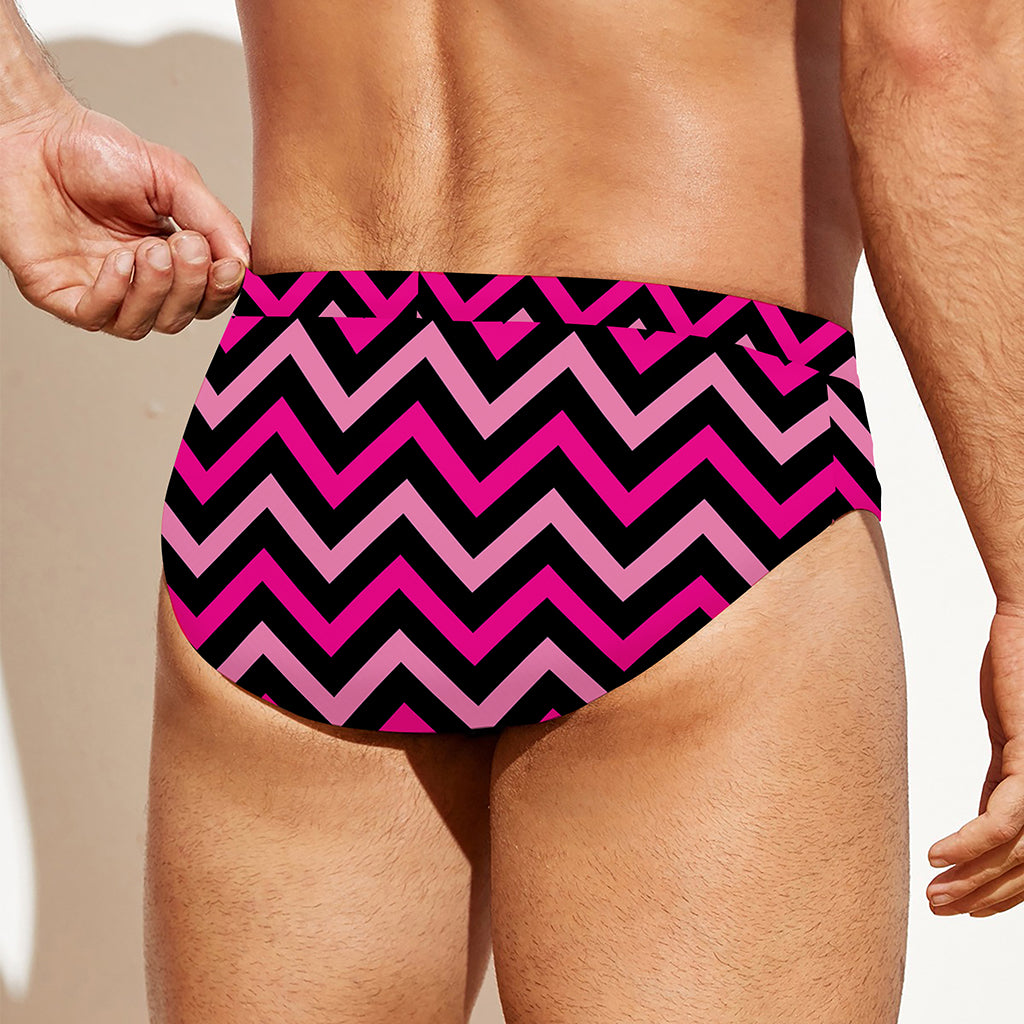 Hot Pink And Black Chevron Pattern Print Men's Swim Briefs
