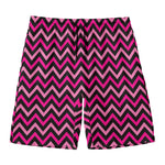 Hot Pink And Black Chevron Pattern Print Men's Swim Trunks