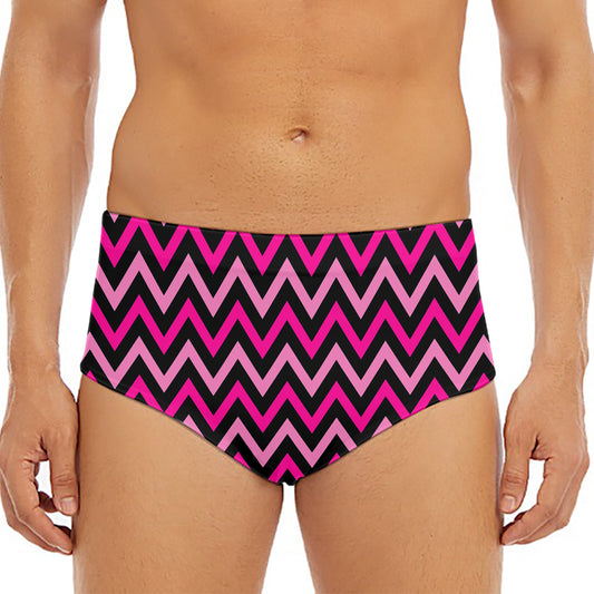 Hot Pink And Black Chevron Pattern Print Men's Triangle Swim Briefs
