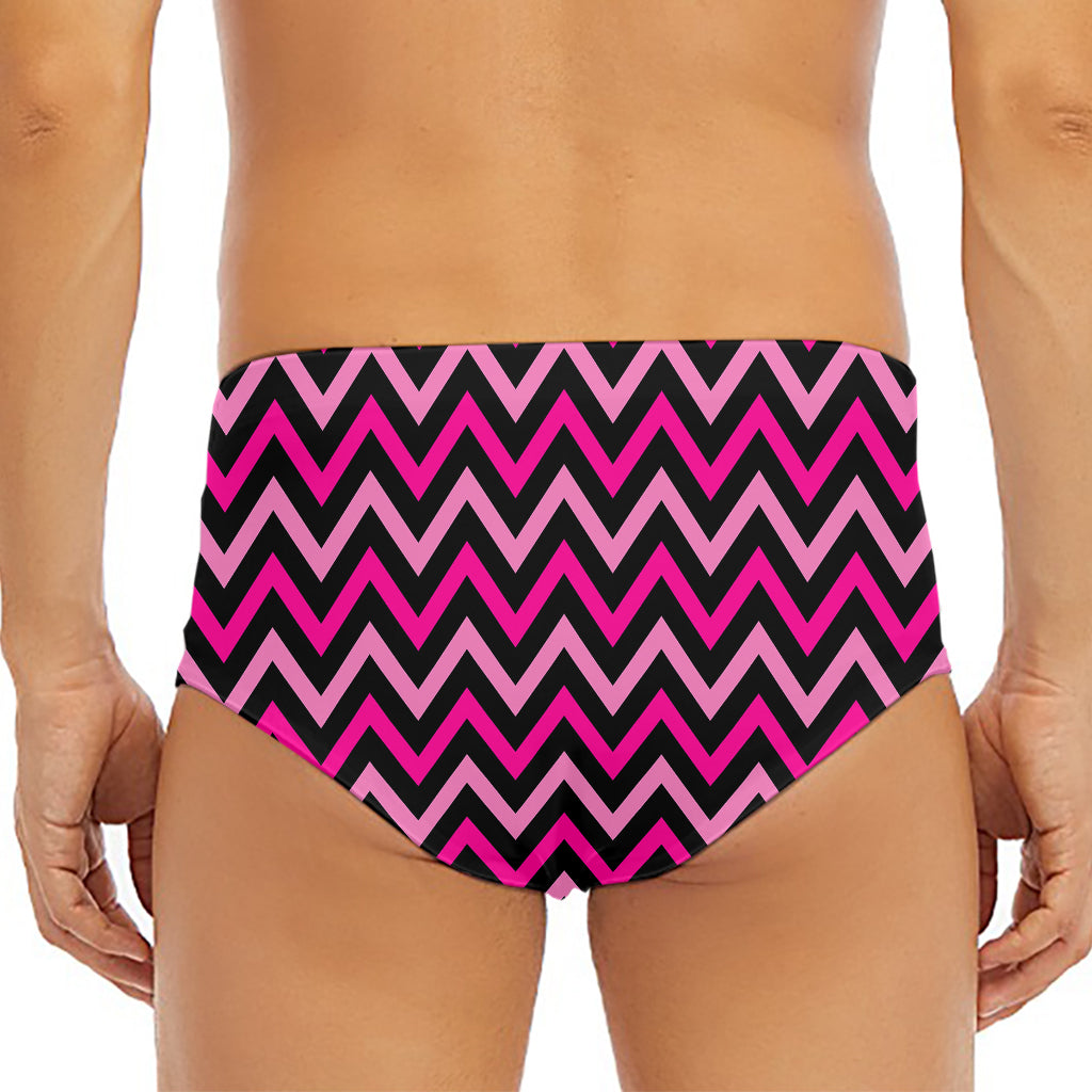 Hot Pink And Black Chevron Pattern Print Men's Triangle Swim Briefs