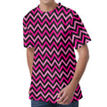 Hot Pink And Black Chevron Pattern Print Men's Velvet T-Shirt