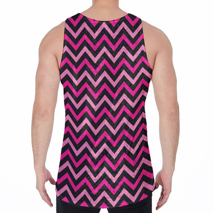 Hot Pink And Black Chevron Pattern Print Men's Velvet Tank Top