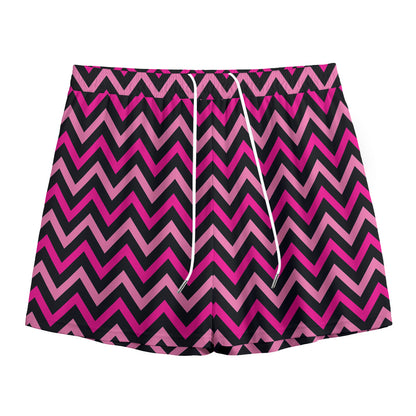 Hot Pink And Black Chevron Pattern Print Mesh Shorts