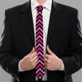 Hot Pink And Black Chevron Pattern Print Necktie