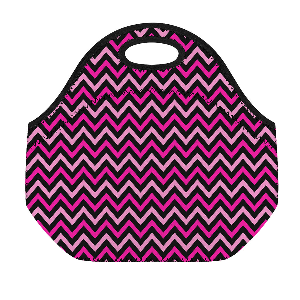Hot Pink And Black Chevron Pattern Print Neoprene Lunch Bag