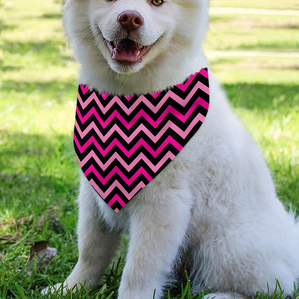 Hot Pink And Black Chevron Pattern Print Over The Collar Dog Bandana