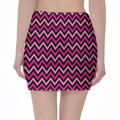 Hot Pink And Black Chevron Pattern Print Pencil Mini Skirt