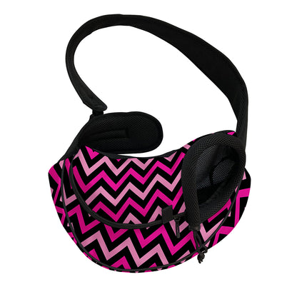Hot Pink And Black Chevron Pattern Print Pet Sling Carrier