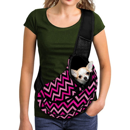 Hot Pink And Black Chevron Pattern Print Pet Sling Carrier