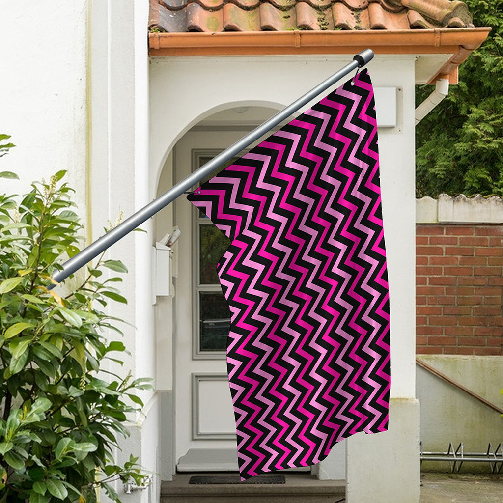 Hot Pink And Black Chevron Pattern Print Polyester Flag