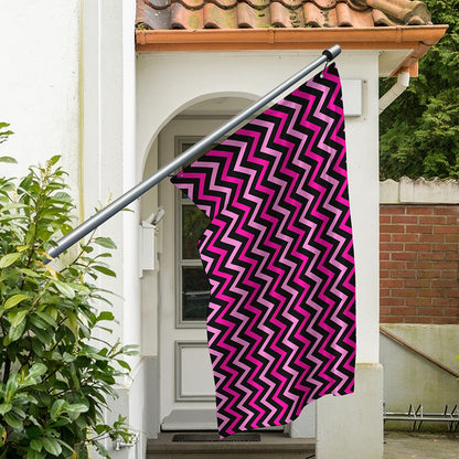 Hot Pink And Black Chevron Pattern Print Polyester Flag