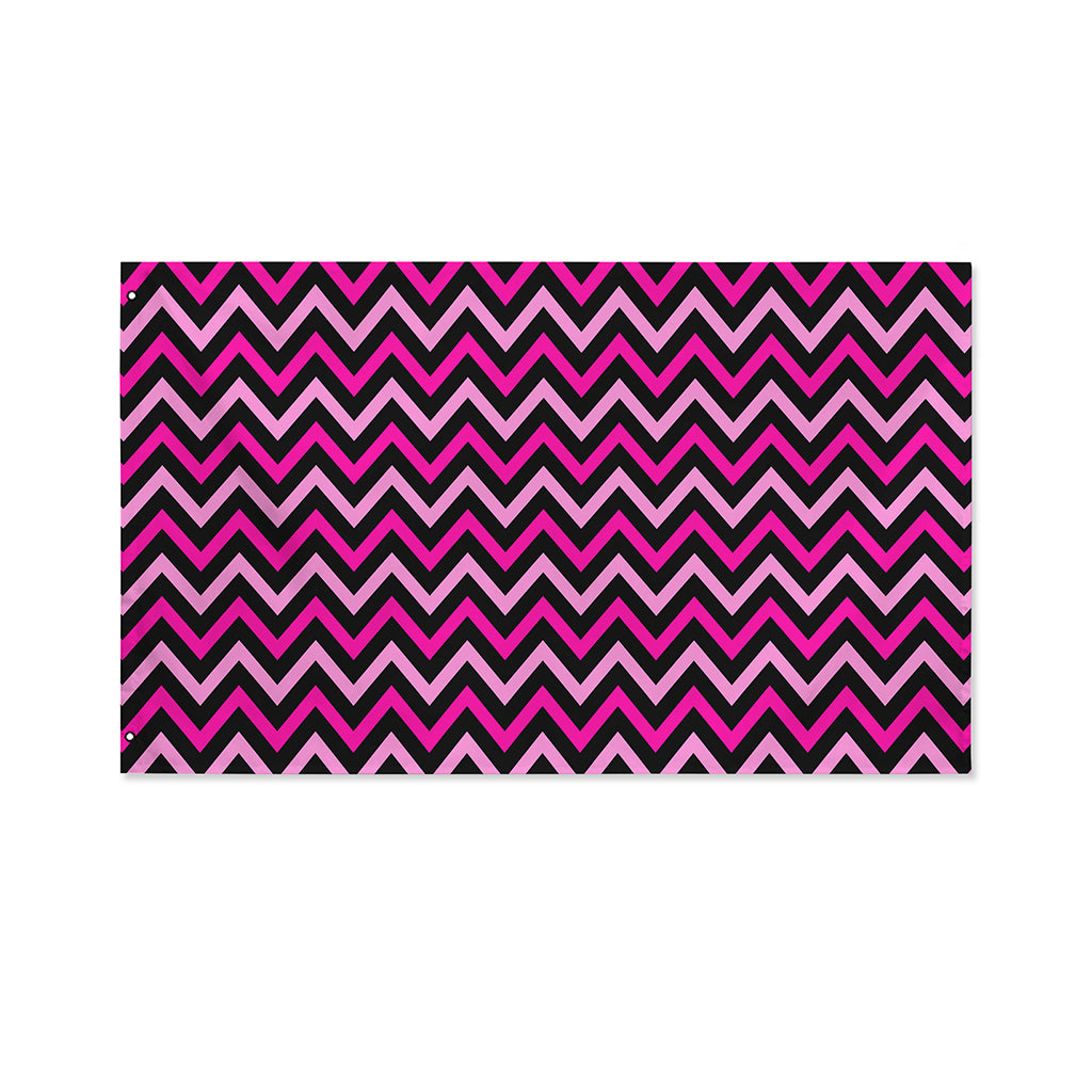 Hot Pink And Black Chevron Pattern Print Polyester Flag