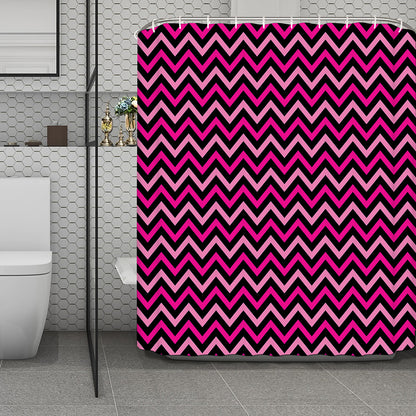 Hot Pink And Black Chevron Pattern Print Polyester Shower Curtain