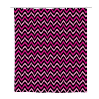 Hot Pink And Black Chevron Pattern Print Polyester Shower Curtain