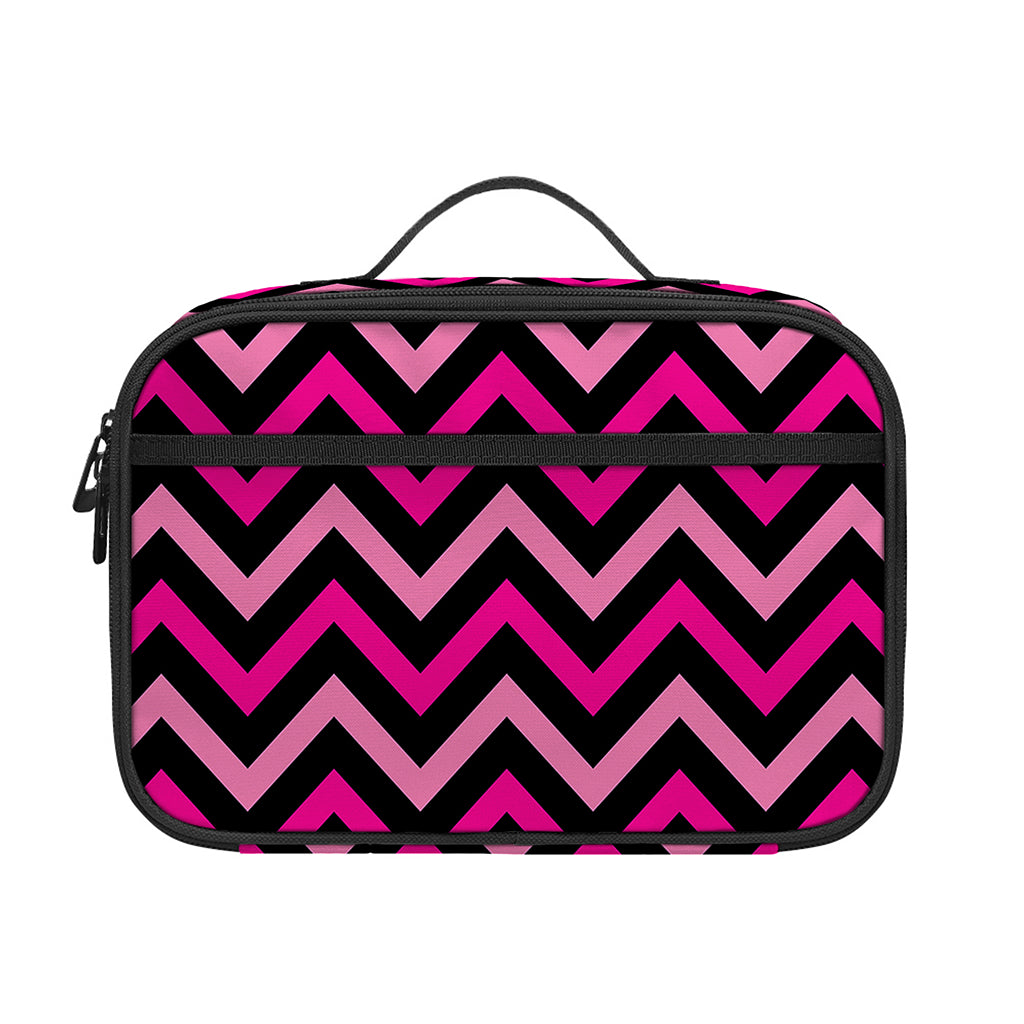Hot Pink And Black Chevron Pattern Print Portable Lunch Bag