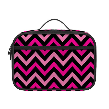 Hot Pink And Black Chevron Pattern Print Portable Lunch Bag