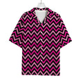 Hot Pink And Black Chevron Pattern Print Rayon Hawaiian Shirt