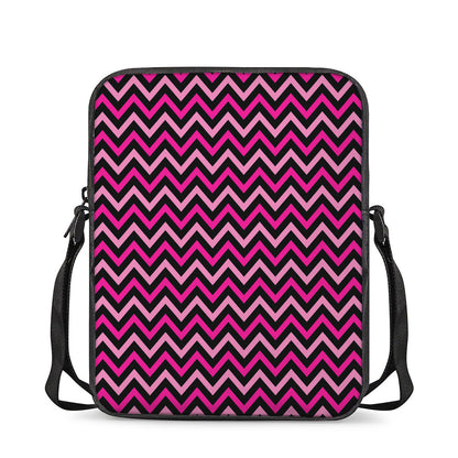 Hot Pink And Black Chevron Pattern Print Rectangular Crossbody Bag
