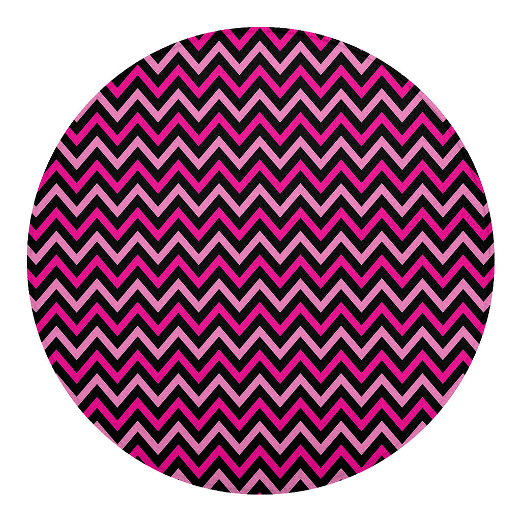Hot Pink And Black Chevron Pattern Print Round Blanket