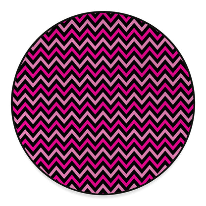 Hot Pink And Black Chevron Pattern Print Round Floor Mat