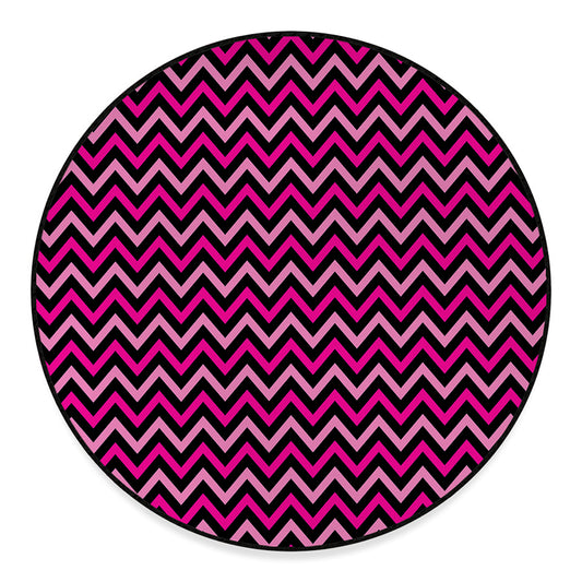 Hot Pink And Black Chevron Pattern Print Round Floor Mat