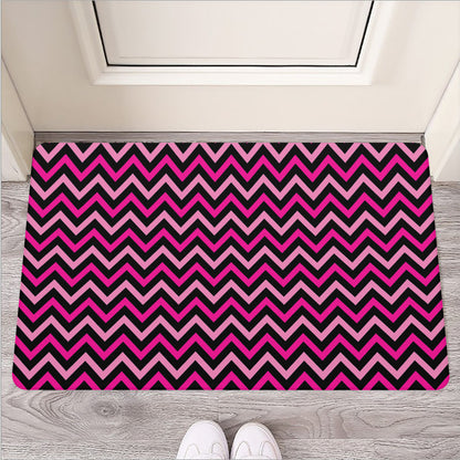 Hot Pink And Black Chevron Pattern Print Rubber Doormat