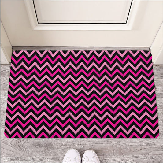 Hot Pink And Black Chevron Pattern Print Rubber Doormat