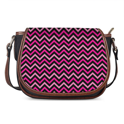Hot Pink And Black Chevron Pattern Print Saddle Bag