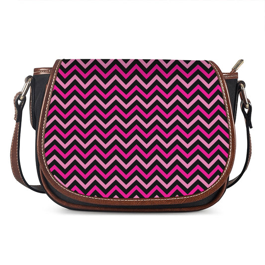 Hot Pink And Black Chevron Pattern Print Saddle Bag