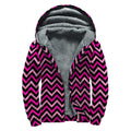 Hot Pink And Black Chevron Pattern Print Sherpa Lined Zip Up Hoodie