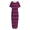 Hot Pink And Black Chevron Pattern Print Short Sleeve Long Nightdress